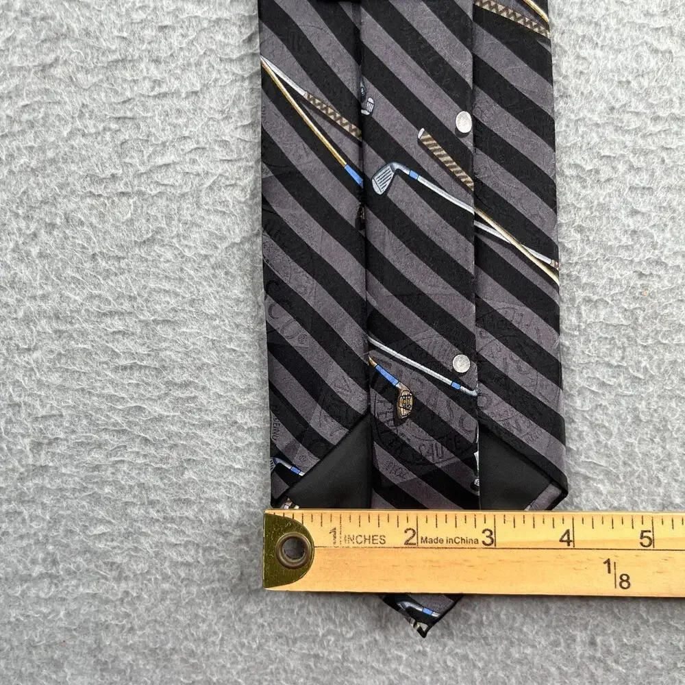 Tabasco Golf Club Print Gray Striped Necktie Hot Sauce Tie